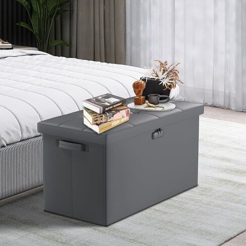 Tamfile 30 inches Bench Folding Storage Ottoman with Lock, Privacy Protection, Storage Bench for Bedroom and Hallway, Fireproof Brown end of Bed Stool with Foam Padded Seat, Long Footrest Seat in Saudi Arabia