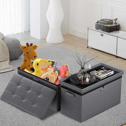 Tamfile 30 inches Bench Folding Storage Ottoman with Lock, Privacy Protection, Storage Bench for Bedroom and Hallway, Fireproof Brown end of Bed Stool with Foam Padded Seat, Long Footrest Seat in Saudi Arabia