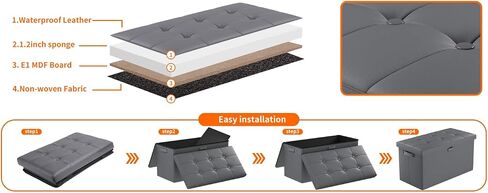 Tamfile 30 inches Bench Folding Storage Ottoman with Lock, Privacy Protection, Storage Bench for Bedroom and Hallway, Fireproof Brown end of Bed Stool with Foam Padded Seat, Long Footrest Seat in Saudi Arabia