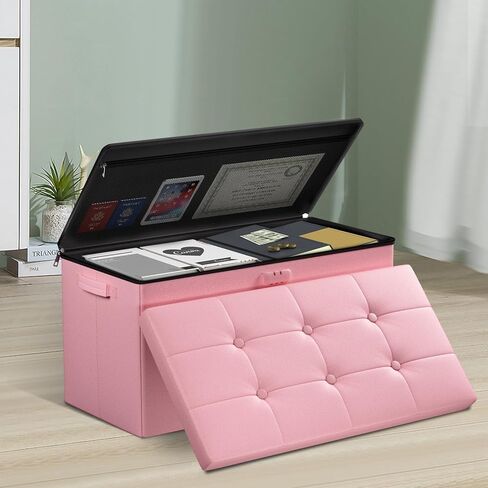 Tamfile 30 بوصة مقعد تخزين قابل للطي مع قفل، حماية الخصوصية، مقعد تخزين لغرفة النوم والممر، نهاية بني مقاوم للحريق من مقعد السرير مع مقعد مبطن بالرغوة، مقعد مسند قدم طويل in Kuwait