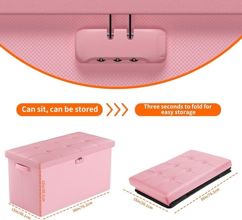 Tamfile 30 بوصة مقعد تخزين قابل للطي مع قفل، حماية الخصوصية، مقعد تخزين لغرفة النوم والممر، نهاية بني مقاوم للحريق من مقعد السرير مع مقعد مبطن بالرغوة، مقعد مسند قدم طويل in Kuwait