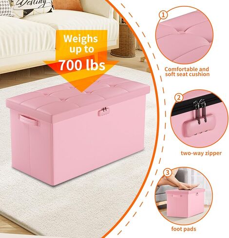 Tamfile 30 بوصة مقعد تخزين قابل للطي مع قفل، حماية الخصوصية، مقعد تخزين لغرفة النوم والممر، نهاية بني مقاوم للحريق من مقعد السرير مع مقعد مبطن بالرغوة، مقعد مسند قدم طويل in Kuwait