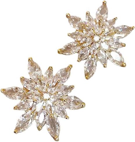 Vintage Crystal Flower Earrings Rhinestone Flower Earrings Gold Flower Stud Earrings Paved Snowflake Earrings Sparkly Cz Earrings Paved Bridal Wedding Earrings for Women and Girls Gifts in Saudi Arabia
