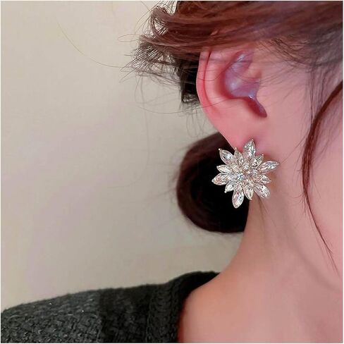 Vintage Crystal Flower Earrings Rhinestone Flower Earrings Gold Flower Stud Earrings Paved Snowflake Earrings Sparkly Cz Earrings Paved Bridal Wedding Earrings for Women and Girls Gifts in Saudi Arabia