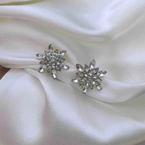 Vintage Crystal Flower Earrings Rhinestone Flower Earrings Gold Flower Stud Earrings Paved Snowflake Earrings Sparkly Cz Earrings Paved Bridal Wedding Earrings for Women and Girls Gifts in Saudi Arabia