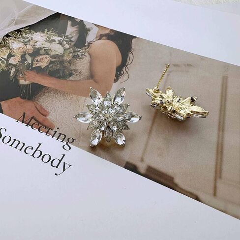 Vintage Crystal Flower Earrings Rhinestone Flower Earrings Gold Flower Stud Earrings Paved Snowflake Earrings Sparkly Cz Earrings Paved Bridal Wedding Earrings for Women and Girls Gifts in Saudi Arabia