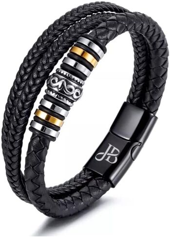 صندوق المجوهرات | سوار مضفر من الجلد الطبيعي الفاخر للرجال باللون الأسود | مشبك مغناطيسي من الفولاذ المقاوم للصدأ باللون الأسود | علبة هدايا مجوهرات فاخرة، جلد in Kuwait