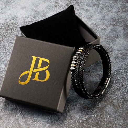 صندوق المجوهرات | سوار مضفر من الجلد الطبيعي الفاخر للرجال باللون الأسود | مشبك مغناطيسي من الفولاذ المقاوم للصدأ باللون الأسود | علبة هدايا مجوهرات فاخرة، جلد in Kuwait