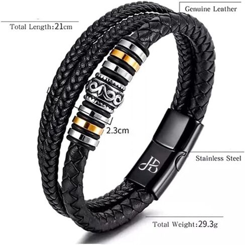 صندوق المجوهرات | سوار مضفر من الجلد الطبيعي الفاخر للرجال باللون الأسود | مشبك مغناطيسي من الفولاذ المقاوم للصدأ باللون الأسود | علبة هدايا مجوهرات فاخرة، جلد in Kuwait