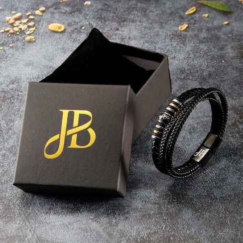صندوق المجوهرات | سوار مضفر من الجلد الطبيعي الفاخر للرجال باللون الأسود | مشبك مغناطيسي من الفولاذ المقاوم للصدأ باللون الأسود | علبة هدايا مجوهرات فاخرة، جلد in Kuwait