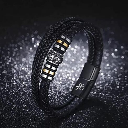 صندوق المجوهرات | سوار مضفر من الجلد الطبيعي الفاخر للرجال باللون الأسود | مشبك مغناطيسي من الفولاذ المقاوم للصدأ باللون الأسود | علبة هدايا مجوهرات فاخرة، جلد in Kuwait