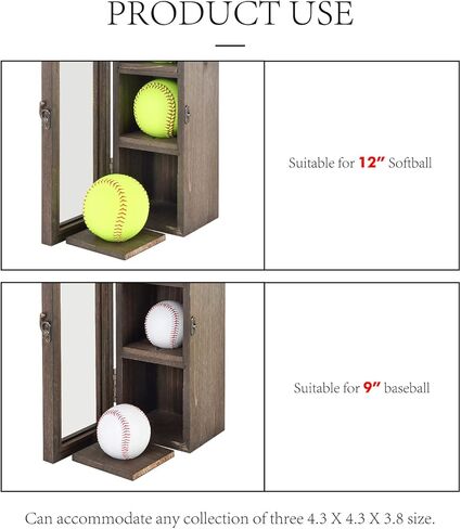 Freezing point 9" Baseball 12" Softball Display Case for Balls Homerun Shadow Box Frame Wall Mount Small Stand Holder Cubes Memorabilia Clear Sport Collectibles Single Gifts for Boys Brown in Kuwait