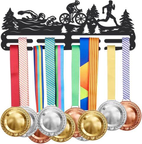SUPERDANT Triathlon Medal Hanger عرض السباحة الدراجة تشغيل الرياضة جائزة ميداليات حامل جدار جبل الشريط عرض حامل رف شماعات ديكور الحديد حامل معلق للأطفال الترياتلون ماراثون عداء رياضي in Kuwait
