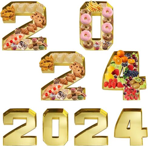 4pcs 2024 Number Charcuterie Board Box, Fillable Numbers Food Trays Candy Cupcake Container Fruit Platter for Birthday Party Graduation Anniversary Banquet New Year in Saudi Arabia
