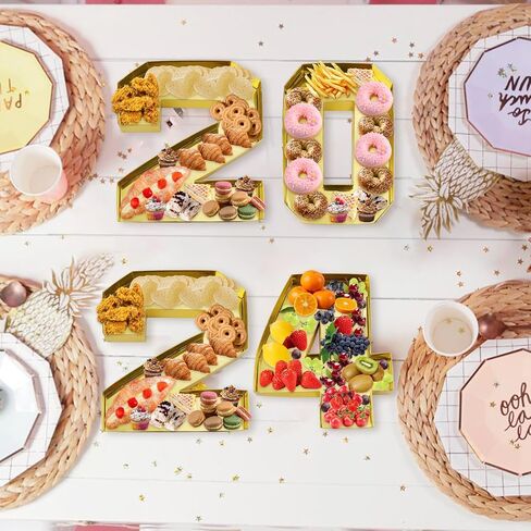 4pcs 2024 Number Charcuterie Board Box, Fillable Numbers Food Trays Candy Cupcake Container Fruit Platter for Birthday Party Graduation Anniversary Banquet New Year in Saudi Arabia
