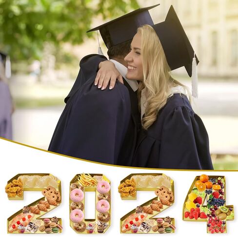 4pcs 2024 Number Charcuterie Board Box, Fillable Numbers Food Trays Candy Cupcake Container Fruit Platter for Birthday Party Graduation Anniversary Banquet New Year in Saudi Arabia