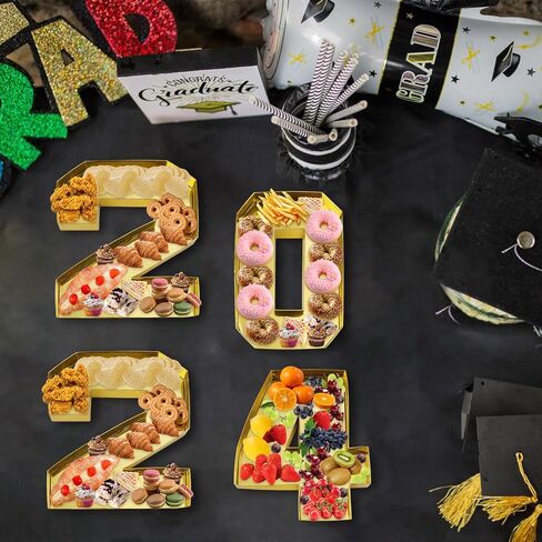 4pcs 2024 Number Charcuterie Board Box, Fillable Numbers Food Trays Candy Cupcake Container Fruit Platter for Birthday Party Graduation Anniversary Banquet New Year in Saudi Arabia