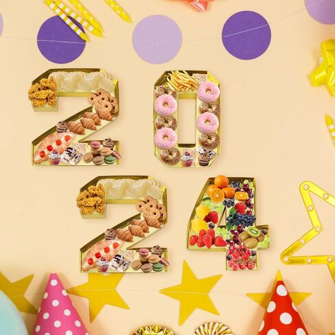 4pcs 2024 Number Charcuterie Board Box, Fillable Numbers Food Trays Candy Cupcake Container Fruit Platter for Birthday Party Graduation Anniversary Banquet New Year in Saudi Arabia