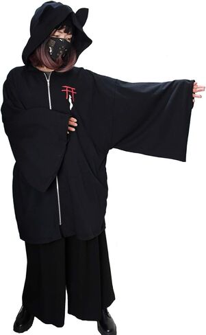 الأحمر توري طباعة الثعلب الأذن كيمونو المتضخم هوديي زمم الرجال النساء اليابانية الأسود يامي Kawaii إيناري كيمونو الأكمام in Saudi Arabia