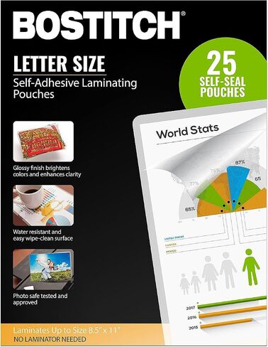 Bostitch Self-Adhesive Laminating Pouches, 8.5 in x 11 in - 25 Pack in Saudi Arabia