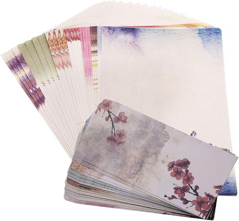 Penta Angel 32 Pcs Vintage Stationery Paper Romantic Love Letter Writing Paper Old Style Poetry Note Card Blank with 16 Cute Retro Envelopes, Stationery Paper and Envelops Set (8 styles) in Saudi Arabia