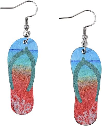 Hawaii Summer Earrings for Women Girls Fun Double-sided Print Wood Beach Earrings for Luau Hula Party Vocation Lightweight Tropical Coconut Palm Tree Flip-flops Shaped Holiday Dangle Earrings in Saudi Arabia