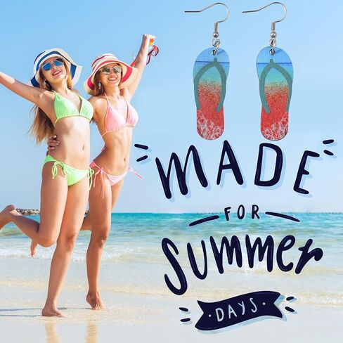 Hawaii Summer Earrings for Women Girls Fun Double-sided Print Wood Beach Earrings for Luau Hula Party Vocation Lightweight Tropical Coconut Palm Tree Flip-flops Shaped Holiday Dangle Earrings in Saudi Arabia