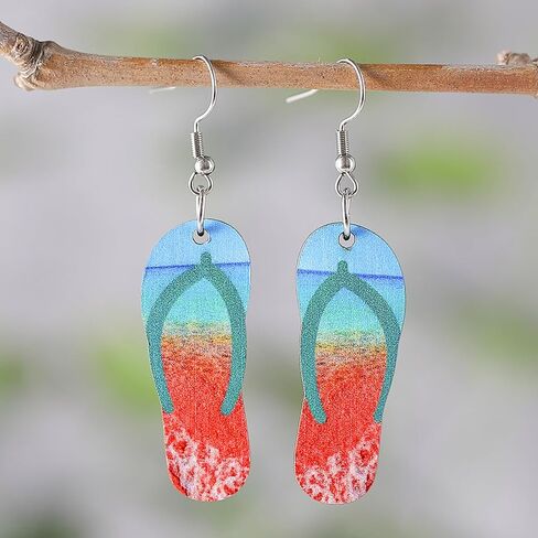 Hawaii Summer Earrings for Women Girls Fun Double-sided Print Wood Beach Earrings for Luau Hula Party Vocation Lightweight Tropical Coconut Palm Tree Flip-flops Shaped Holiday Dangle Earrings in Saudi Arabia