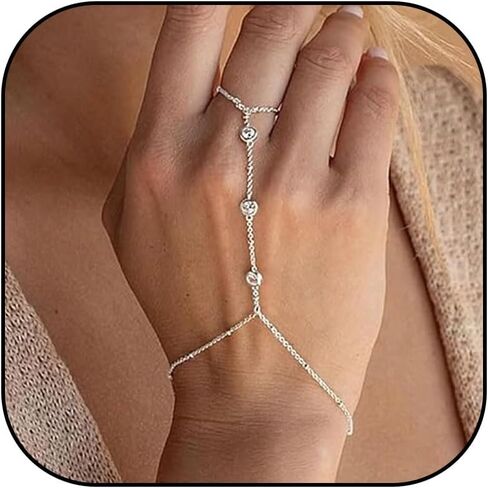 Hand Chain Ring Bracelet Hand Chain for Women Hand Chain Finger Ring Delicate Slave Bracelet for Women and Girls Finger Chain Bracelets in Saudi Arabia