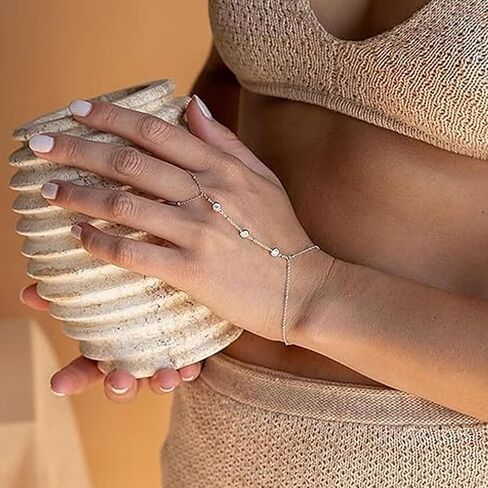 Hand Chain Ring Bracelet Hand Chain for Women Hand Chain Finger Ring Delicate Slave Bracelet for Women and Girls Finger Chain Bracelets in Saudi Arabia