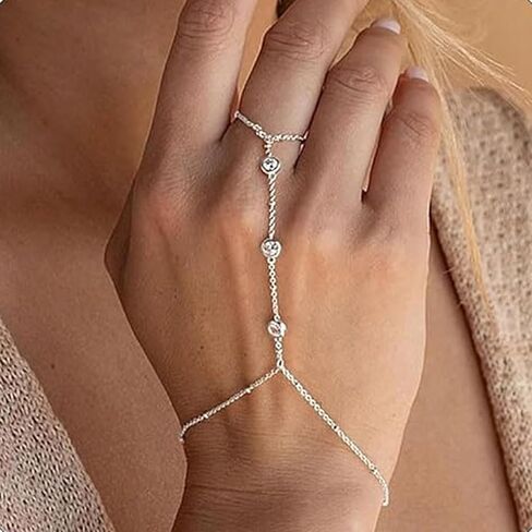 Hand Chain Ring Bracelet Hand Chain for Women Hand Chain Finger Ring Delicate Slave Bracelet for Women and Girls Finger Chain Bracelets in Saudi Arabia