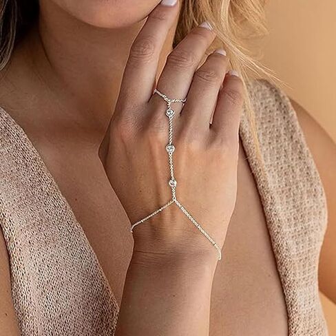 Hand Chain Ring Bracelet Hand Chain for Women Hand Chain Finger Ring Delicate Slave Bracelet for Women and Girls Finger Chain Bracelets in Saudi Arabia