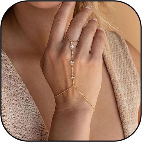 Hand Chain Ring Bracelet Hand Chain for Women Hand Chain Finger Ring Delicate Slave Bracelet for Women and Girls Finger Chain Bracelets in Saudi Arabia