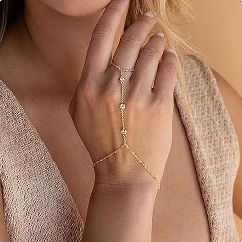 Hand Chain Ring Bracelet Hand Chain for Women Hand Chain Finger Ring Delicate Slave Bracelet for Women and Girls Finger Chain Bracelets in Saudi Arabia