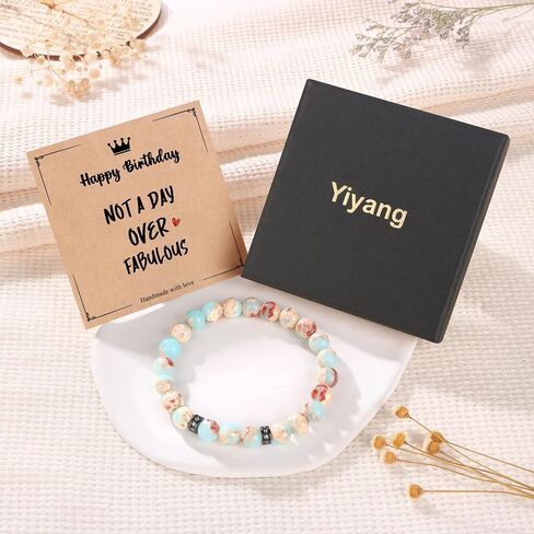 Yiyang 40th 50th 60th 70th 80th Birthday Gifts for Women, Natural Stone Beaded Bracelet Unique Gifts for Women Mom Daughter Sister Wife Grandma in Saudi Arabia