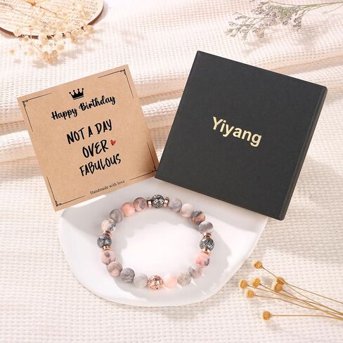 Yiyang 40th 50th 60th 70th 80th هدايا عيد ميلاد للنساء، الحجر الطبيعي مطرز سوار هدايا فريدة للنساء أمي ابنة أخت زوجة الجدة in Kuwait