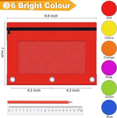حقيبة أقلام رصاص مكونة من 3 حلقات، مجموعة مكونة من 24 كيسًا بسحاب ذات 3 فتحات بألوان متنوعة، حامل أقلام رصاص من القماش قوي ومتين مع نافذة شفافة لمستلزمات الكلية المكتبية والمدرسة (24) in Kuwait