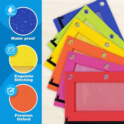 حقيبة أقلام رصاص مكونة من 3 حلقات، مجموعة مكونة من 24 كيسًا بسحاب ذات 3 فتحات بألوان متنوعة، حامل أقلام رصاص من القماش قوي ومتين مع نافذة شفافة لمستلزمات الكلية المكتبية والمدرسة (24) in Kuwait