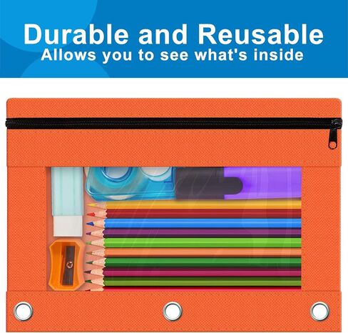حقيبة أقلام رصاص مكونة من 3 حلقات، مجموعة مكونة من 24 كيسًا بسحاب ذات 3 فتحات بألوان متنوعة، حامل أقلام رصاص من القماش قوي ومتين مع نافذة شفافة لمستلزمات الكلية المكتبية والمدرسة (24) in Kuwait