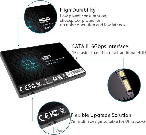 سيليكون باور 256 جيجا SSD 3D NAND A55 SLC Cache Performance Boost SATA III 2.5 بوصة محرك الحالة الصلبة الداخلي SU256GBSS3A55S25AH in Saudi Arabia