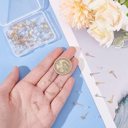 64 قطعة من BENECREAT أقراط كروية مطلية بالذهب الحقيقي عيار 18 قيراط، 4 ألوان من النحاس الدائري مع حلقات أفقية لصنع أقراط متدلية للمجوهرات، الفتحة: 1.2 مم in Kuwait