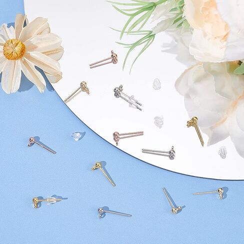 64 قطعة من BENECREAT أقراط كروية مطلية بالذهب الحقيقي عيار 18 قيراط، 4 ألوان من النحاس الدائري مع حلقات أفقية لصنع أقراط متدلية للمجوهرات، الفتحة: 1.2 مم in Kuwait