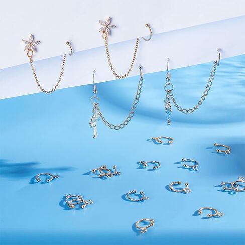 UNICRAFTALE 12Pcs 2 Color DIY Ear Cuff Brass Earrings Cuffs Punk Ear Wrap Earrings Cuffs Accessaries with 3 Loop 50mm Long Ear Cuff for Non Piercing Earring Making in Saudi Arabia