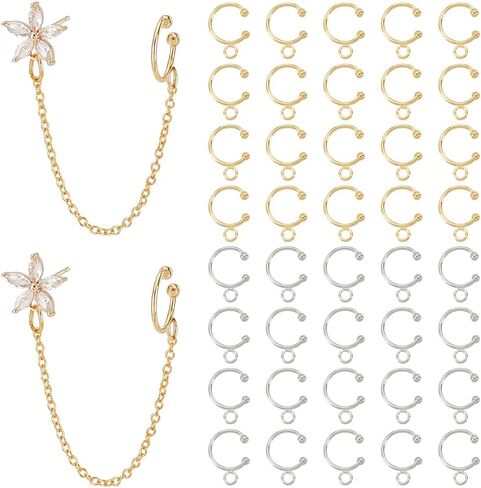 UNICRAFTALE 12Pcs 2 Color DIY Ear Cuff Brass Earrings Cuffs Punk Ear Wrap Earrings Cuffs Accessaries with 3 Loop 50mm Long Ear Cuff for Non Piercing Earring Making in Saudi Arabia
