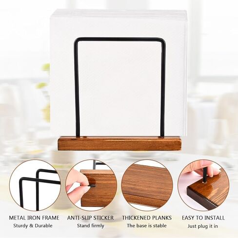 Standing Napkin Holder Restaurant Modern Wooden With Metal Wire Cafe Home Decor, Napkin Holder for Table, Kitchen & Dining Room Décor(size:15.3×7.4×13.5cm) in Saudi Arabia