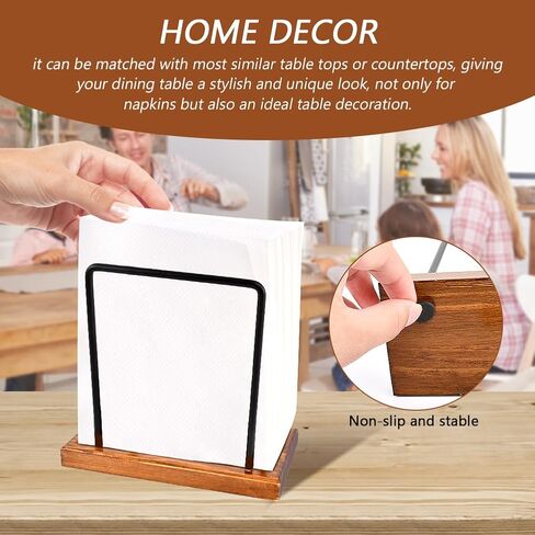 Standing Napkin Holder Restaurant Modern Wooden With Metal Wire Cafe Home Decor, Napkin Holder for Table, Kitchen & Dining Room Décor(size:15.3×7.4×13.5cm) in Saudi Arabia