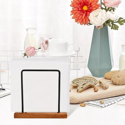 Standing Napkin Holder Restaurant Modern Wooden With Metal Wire Cafe Home Decor, Napkin Holder for Table, Kitchen & Dining Room Décor(size:15.3×7.4×13.5cm) in Saudi Arabia