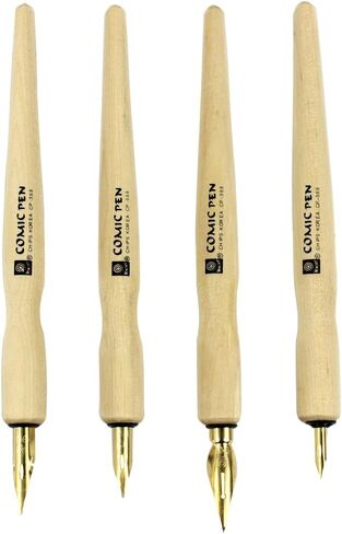 Comic Dip Pen Set, 4 Wooden Pen Handler Artist Cartoon Pen Set Calligraphy Dip Pens With 8 Nibs - Great for Manga/Comic/Calligraphy/Word Art/Pen-and-Ink Drawing in Saudi Arabia