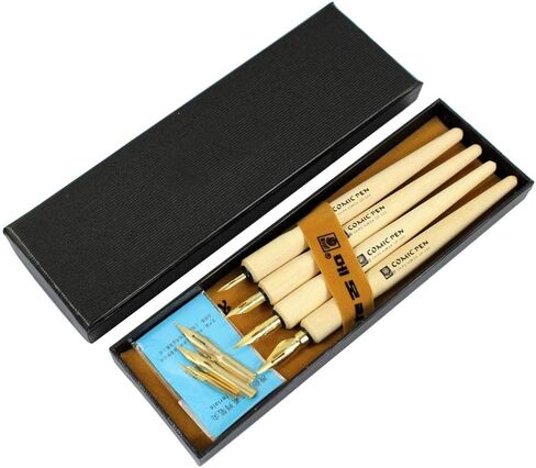 Comic Dip Pen Set, 4 Wooden Pen Handler Artist Cartoon Pen Set Calligraphy Dip Pens With 8 Nibs - Great for Manga/Comic/Calligraphy/Word Art/Pen-and-Ink Drawing in Saudi Arabia