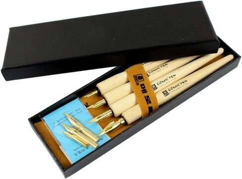 Comic Dip Pen Set, 4 Wooden Pen Handler Artist Cartoon Pen Set Calligraphy Dip Pens With 8 Nibs - Great for Manga/Comic/Calligraphy/Word Art/Pen-and-Ink Drawing in Saudi Arabia